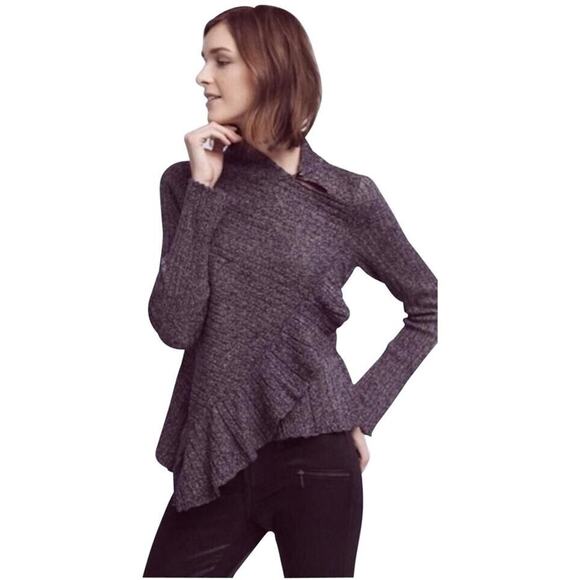 Anthropologie Size S Cascading Ruffles Asymmetrical Sweater Gray - Picture 2 of 10